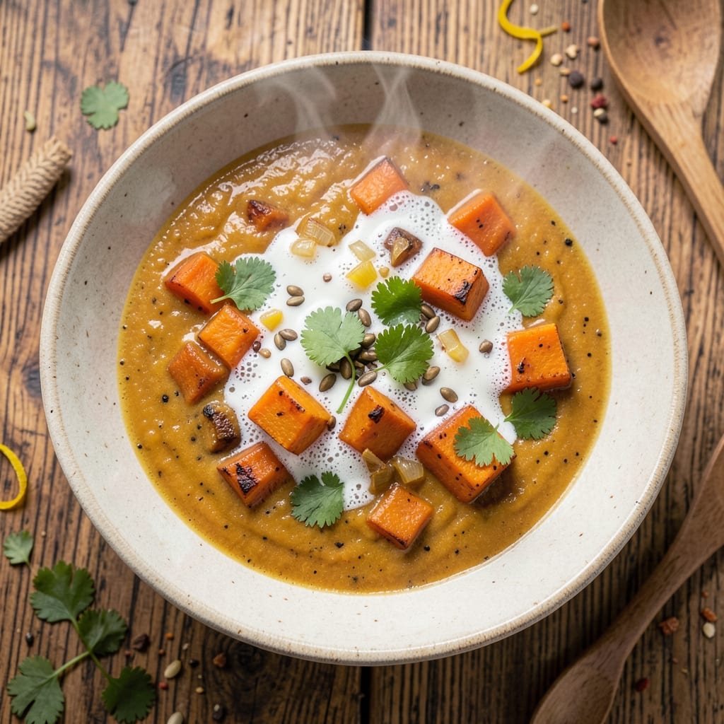 Acorn Squash and Sweet Potato Soup Recipe: Roasted Sweetness and Toasted Spice Depth