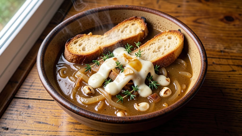 Be Our Guest French Onion Soup Recipe: Crispy Cheese Crowns Over Rich Broth