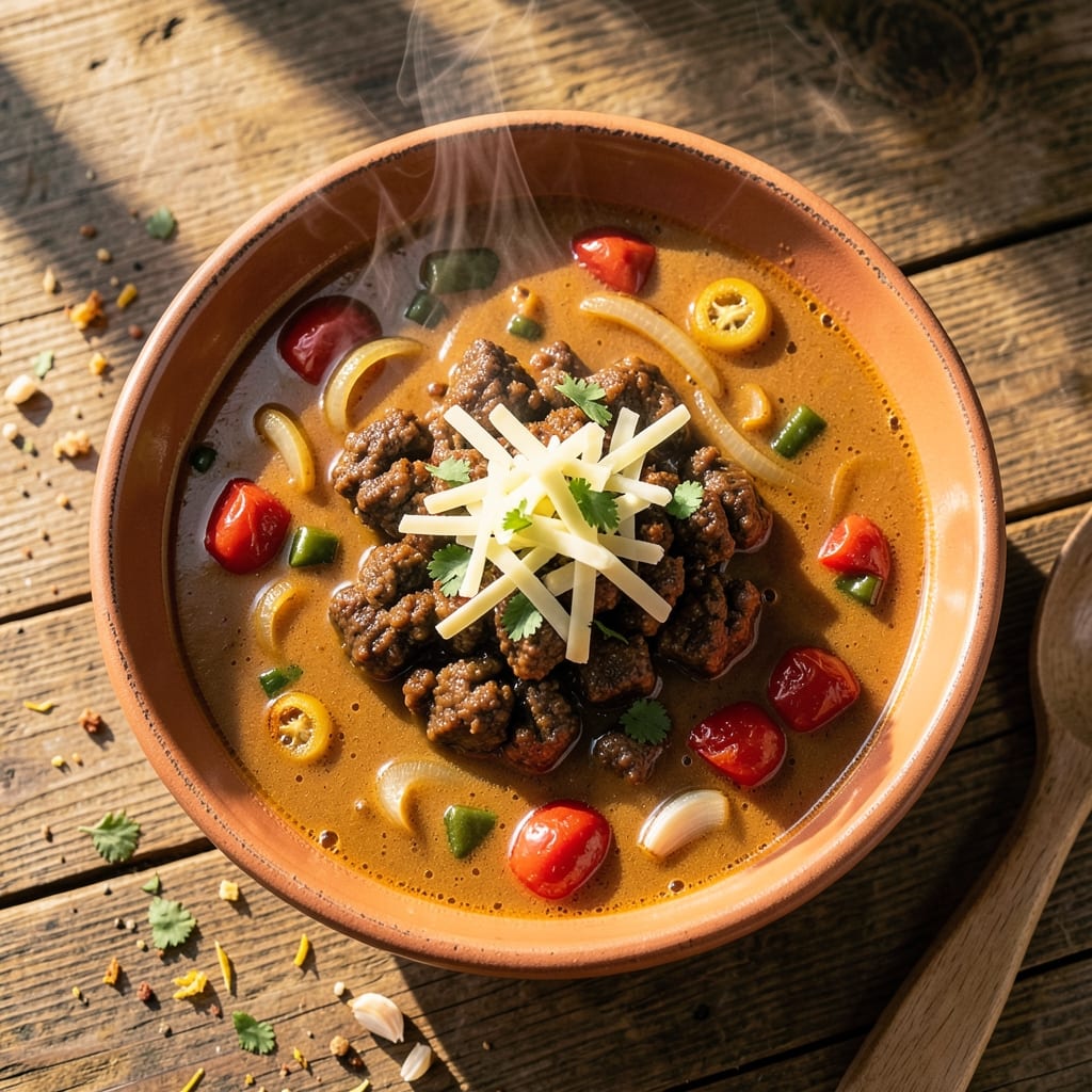 7-Can Taco Soup Recipe With Rotel: Rotel-Melting Cheese River and Crunchy Tortilla Topping