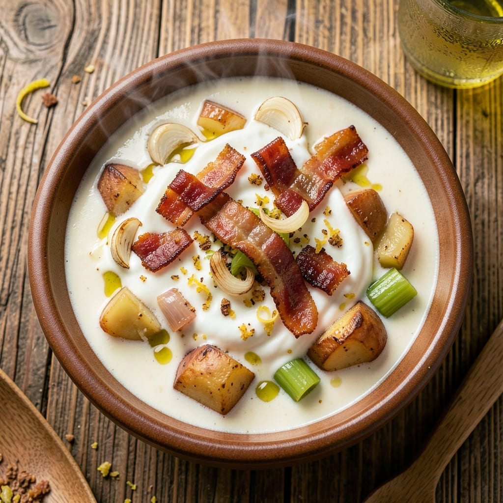 54th Street Baked Potato Soup Recipe: Cheesy Crisp-Topped Crowd Pleaser
