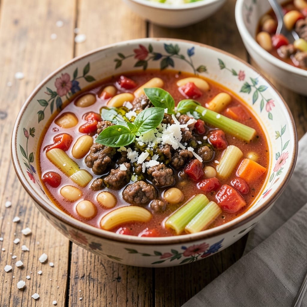 30 Minute Hamburger Minestrone Soup Recipe: Hearty One-Pot with Crunchy Pasta