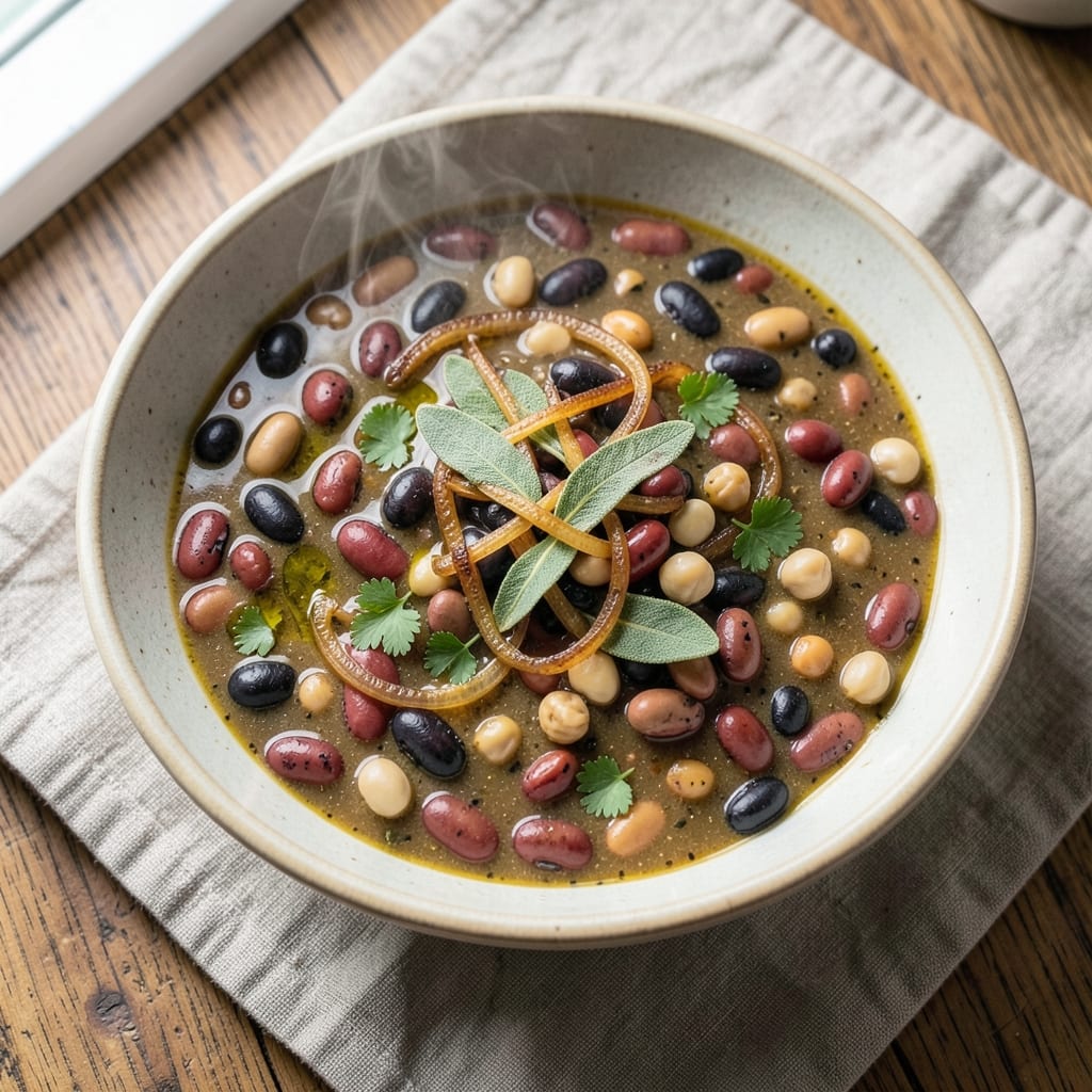 7 Bean Soup Recipe Vegetarian: Slow-Simmered Pantry Staples With Toasted Garlic Crunch